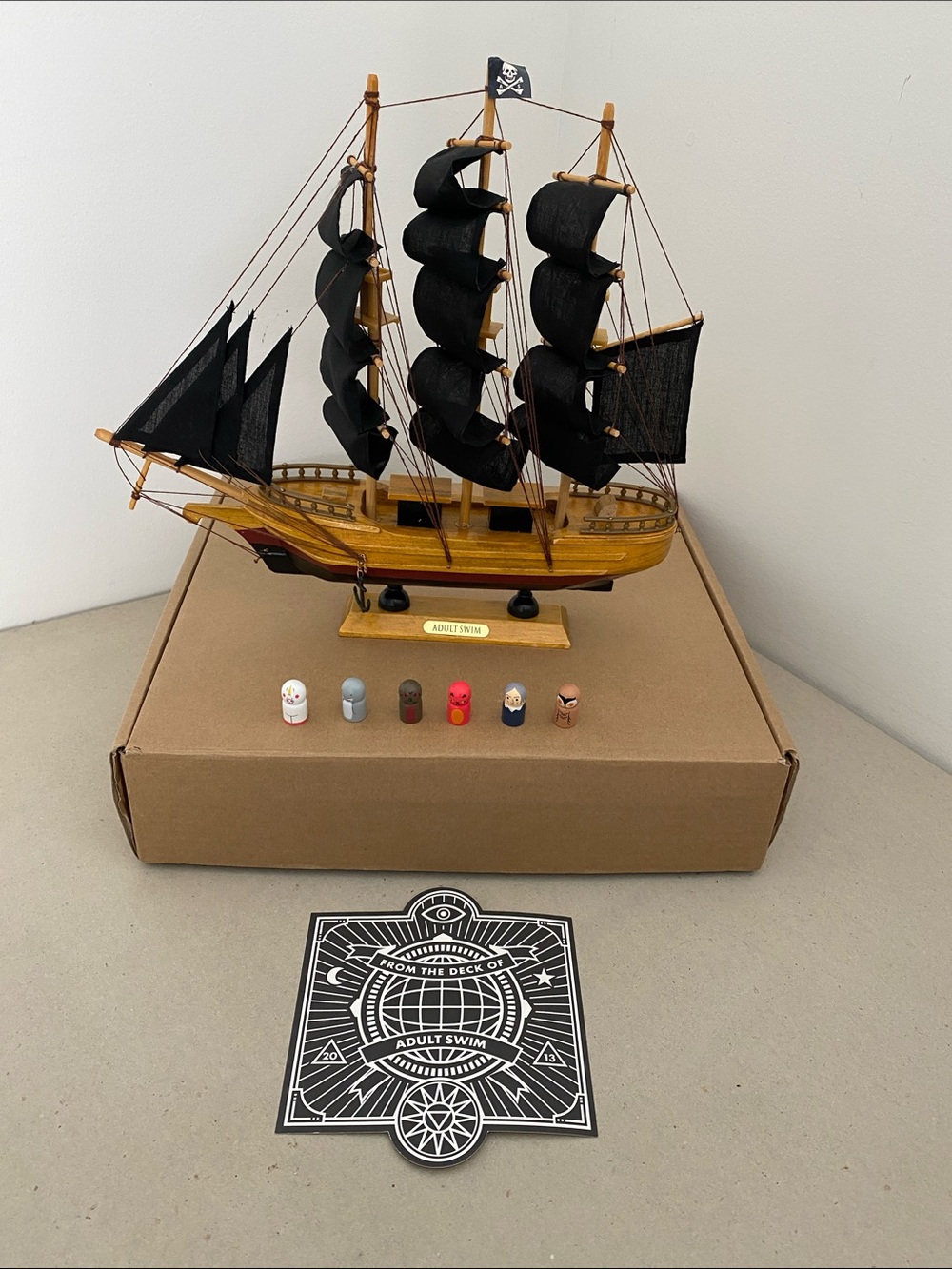 Adult Swim Wooden Pirate Ship Model with Black Sails